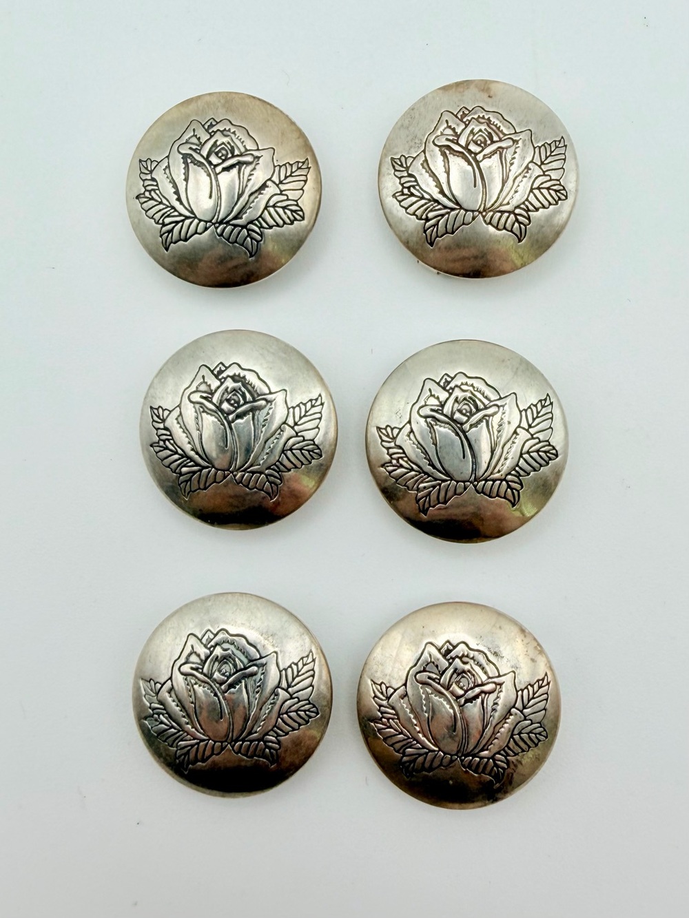Vintage Native Stamped Rose Concho Button Covers